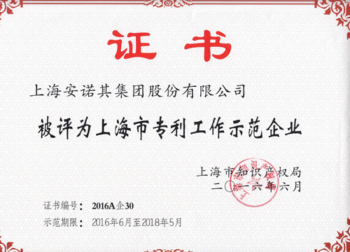 2016年被认定上海市专利工作示范企业